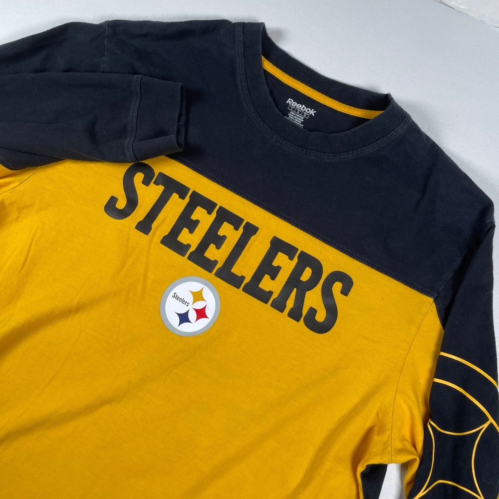 Reebok Steelers Long Sleeve Football T Shirt Mens Large Black Gold‎ NFL